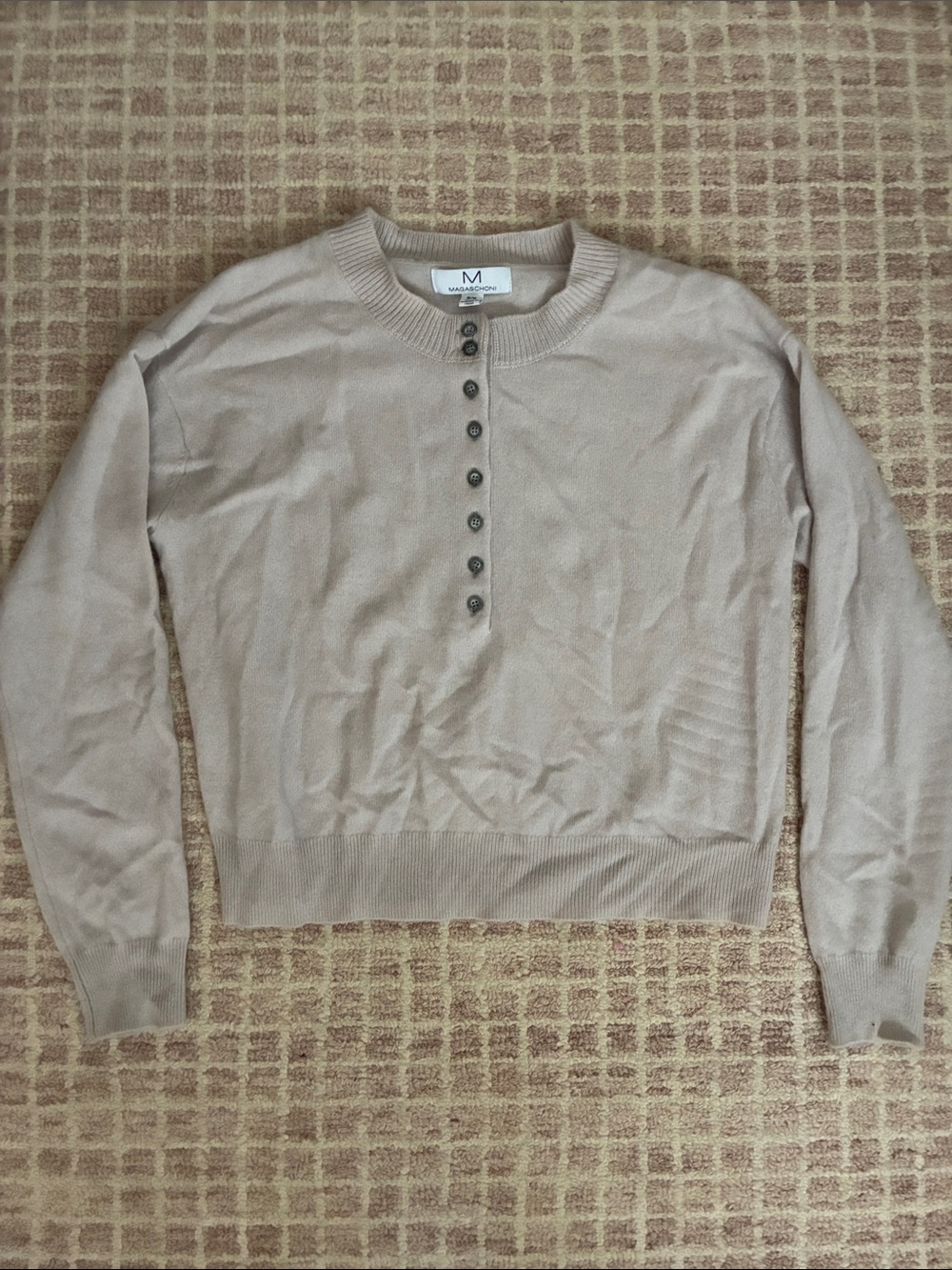 Magaschoni cashmere Henley sweater in cream beige